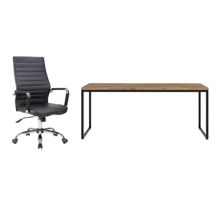 Conjunto de Mesa Studio Carvalho 180 cm com Cadeira de Escritório Diretor Giratória Cleaner Preta