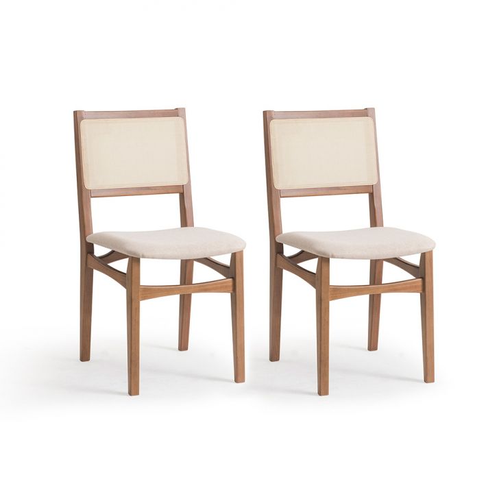 Conjunto com 2 Cadeiras Serena com Tela Natural Poliéster Bege e Marrom