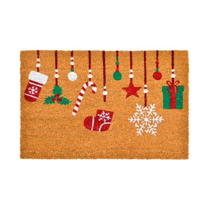 Capacho Natalino Espressione Pendentes Marrom e Vermelho