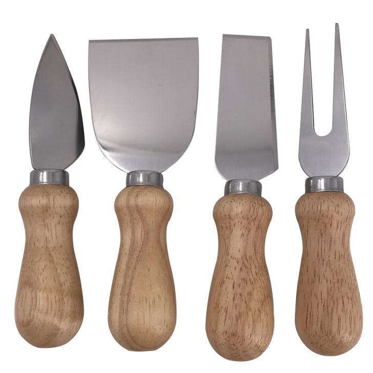 Kit com 4 Facas de Queijo Bambu Aço e Madeira
