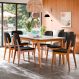 Conjunto de Mesa Retangular com Tampo de Vidro Off White e 6 Cadeiras Detroit Linho Preto e Nature