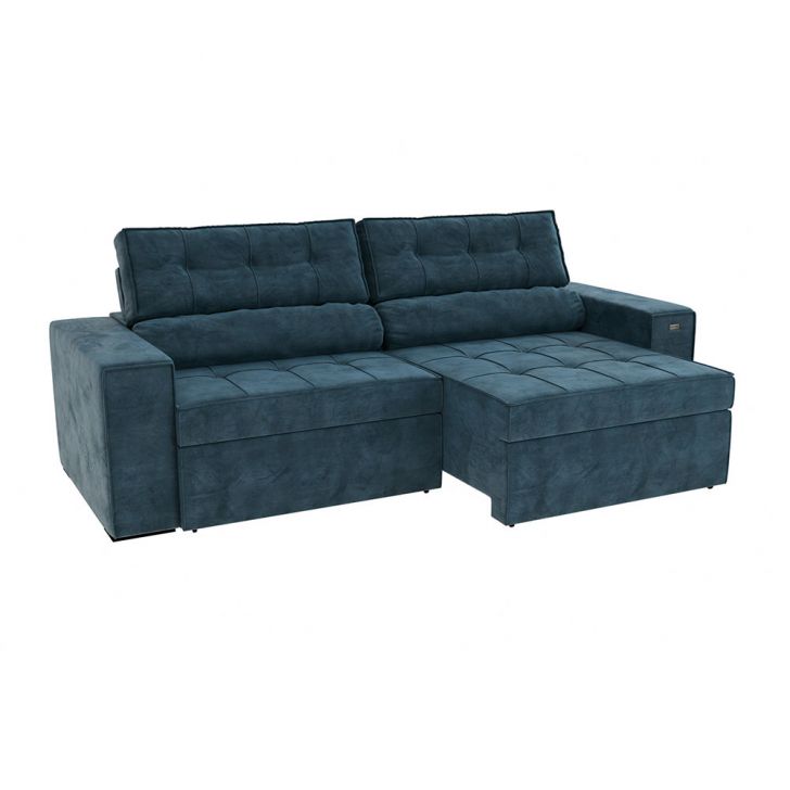 Image of Sofá 4 Lugares Retrátil E Reclinável Lanus Veludo Azul Marinho 250 Cm PLA-KA161UP70OPDMOB
