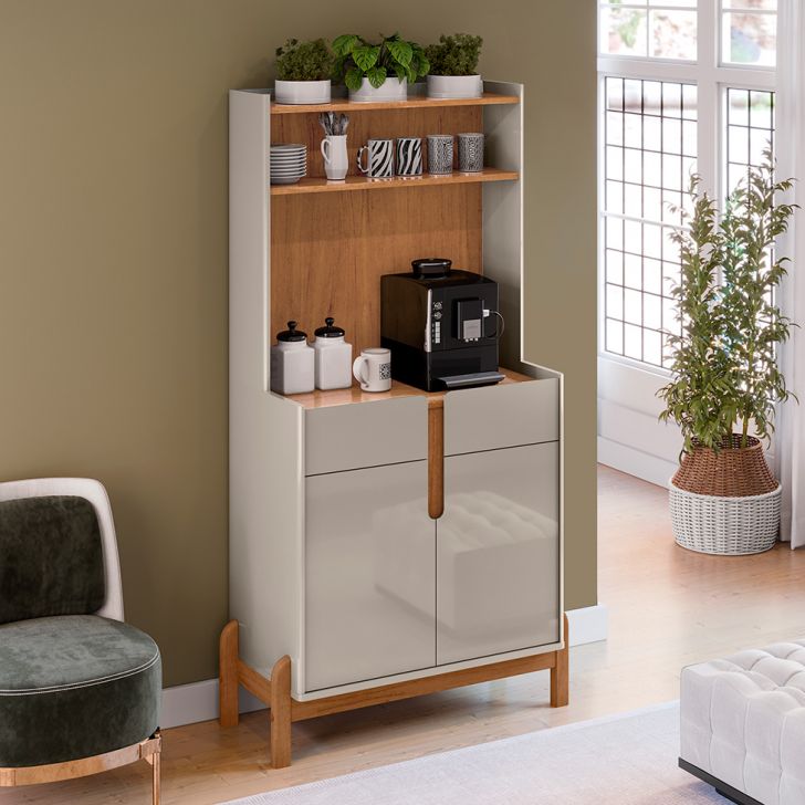 Buffet Cantinho do Café Lizz 2 PT 2 GV Off White e Cedro