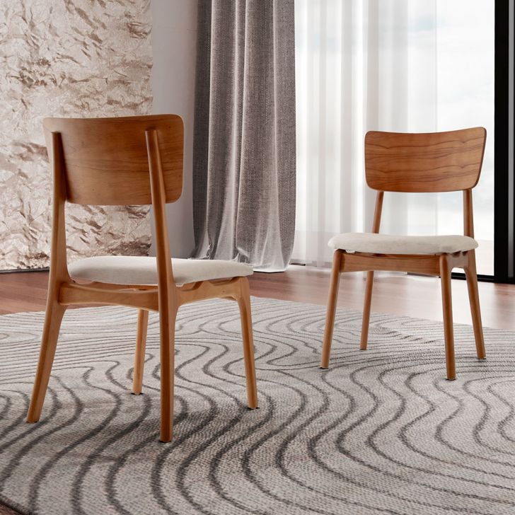 Conjunto Com 2 Cadeiras Parma Gold Linho Bege E Imbuia Natural