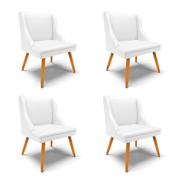 Kit 4 Cadeiras Estofadas para Sala de Jantar Pés Palito Lia Sintético Branco - Ibiza