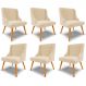 Kit 6 Cadeiras Decorativas Sala de Jantar Pés Palito de Madeira Firenze Suede Bege/Natural G19 - Gran Belo