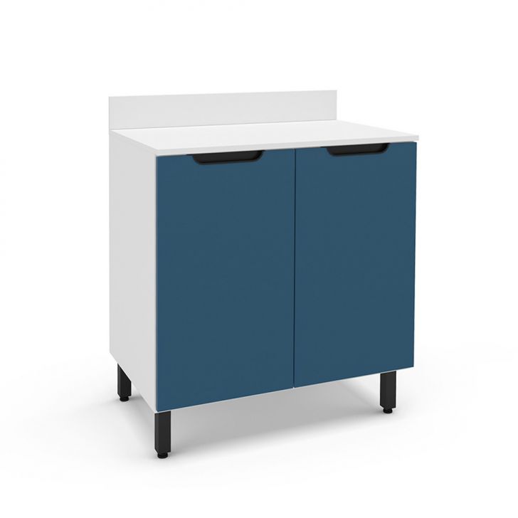 Balcão de Cozinha Meena com Tampo 2 Portas Azul e Branco