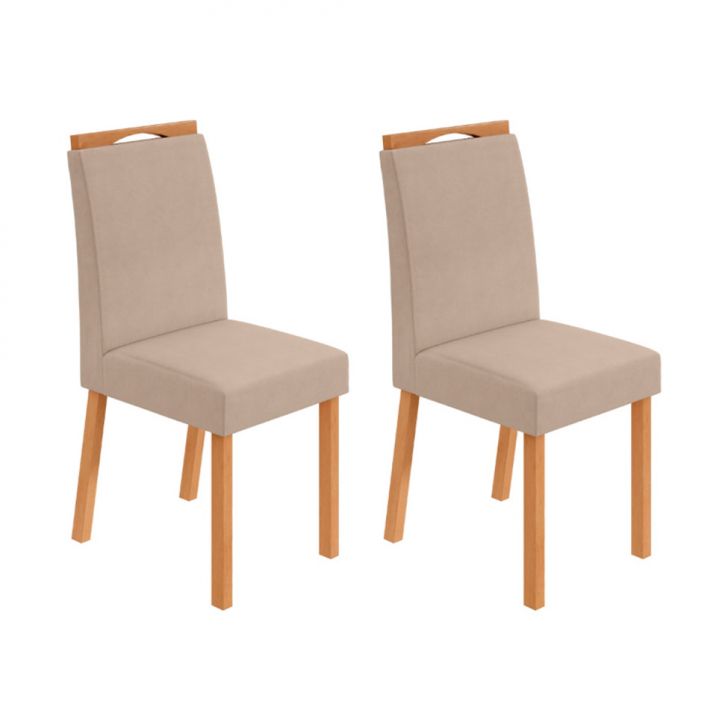 Conjunto com 2 Cadeiras Bonna Veludo Creme e Amêndoa