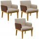 Kit 03 Poltronas Decorativas Base Mel Beatriz W01 Linho Bege Couríssimo Marrom - Lyam Decor
