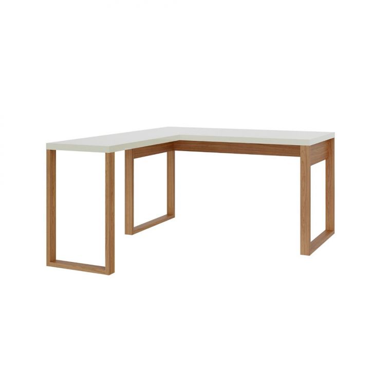 Mesa de Escritório em L Lanes 100% MDF Off White e Freijó