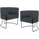 Kit 02 Poltronas Decorativas Fixa Base de Aço Preto Betina D02 Veludo Cinza C-317 - Lyam Decor