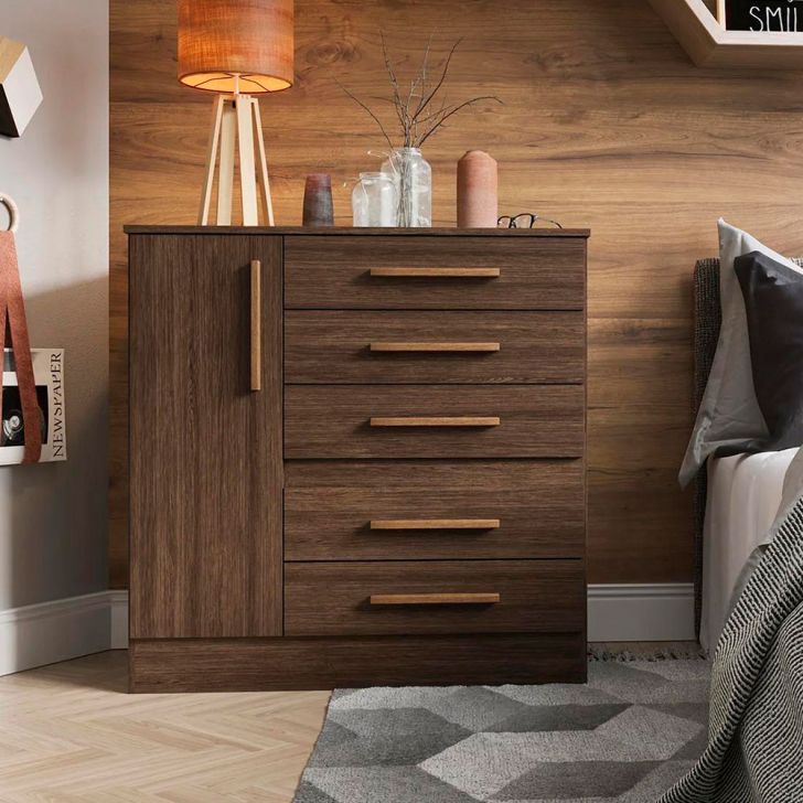 Cômoda Advantage 1 Porta 5 Gavetas Capuccino Wood