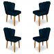 Kit 4 Cadeiras de Jantar Pétala Estofada Pés Palito Veludo Azul Marinho - Montanaris Decor