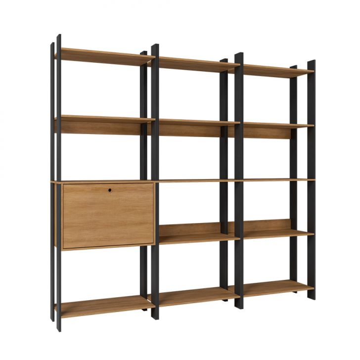 Conjunto com 3 Estantes Elara 1 Porta Mel e Preto