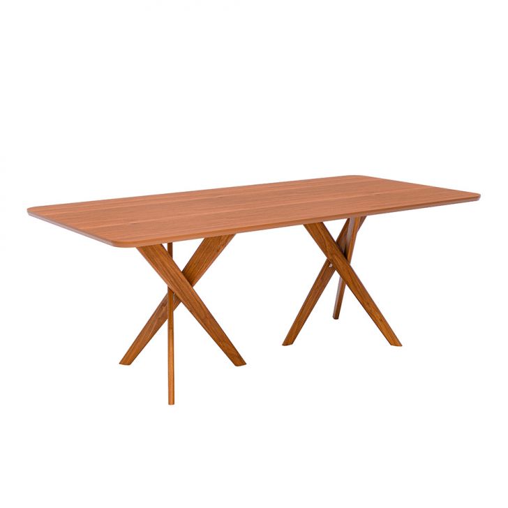 Mesa de Jantar Retangular com Tampo MDF Cacau Cinamomo e Madeira 210 cm