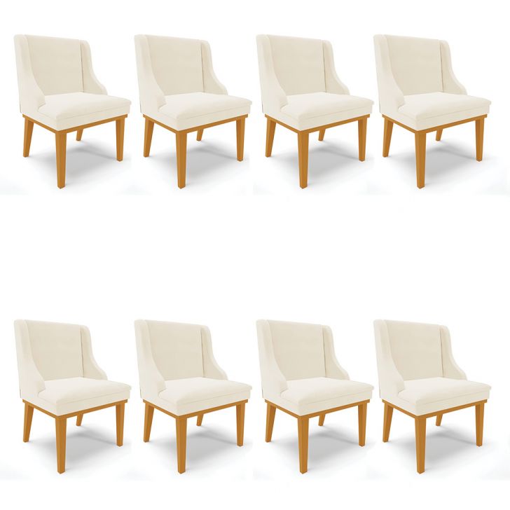 Kit 08 Cadeiras de Jantar Liz Veludo Base Fixa Madeira Castanho - D'Rossi