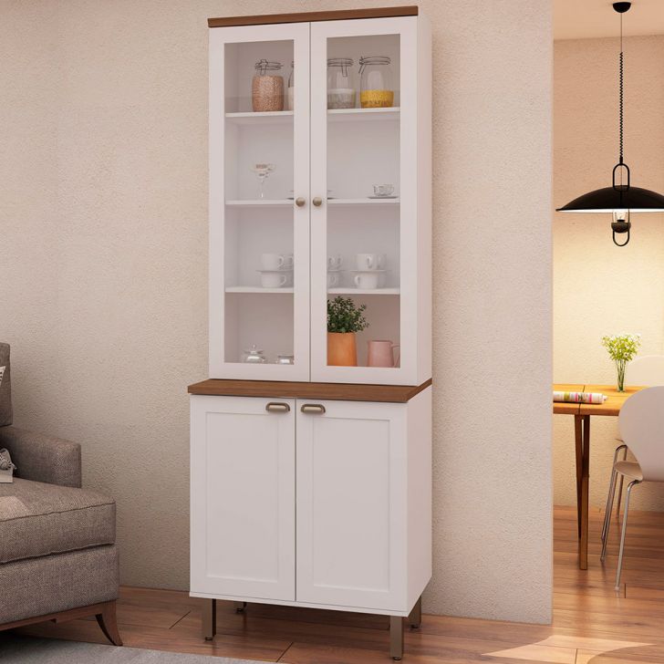 Cristaleira Iluminata com Vidro 4 Portas Branca