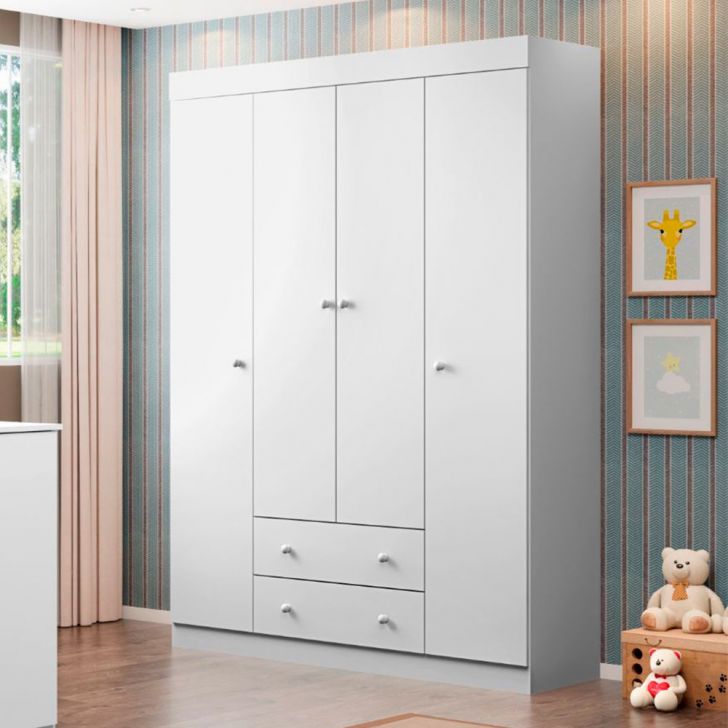 Guarda-Roupa Infantil Helena 4 Portas 2 Gavetas Branco