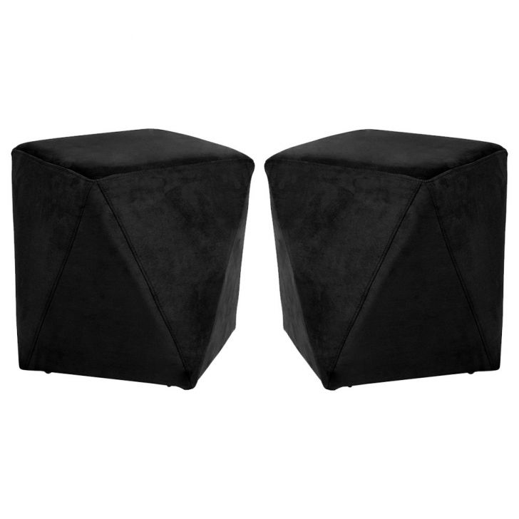 Kit 02 Puffs Decorativo Sala de Estar Blois Veludo Preto G15 - Gran Belo