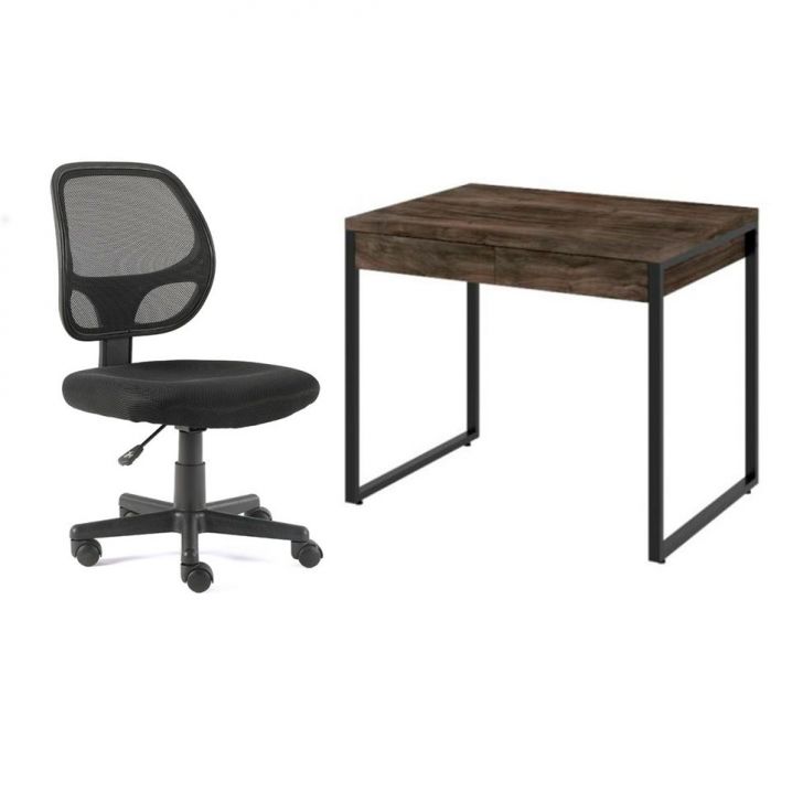 Conjunto de Mesa Kuadra 2 GV Marrom Escuro com Cadeira de Escritório Secretária Giratória Oxford Preta