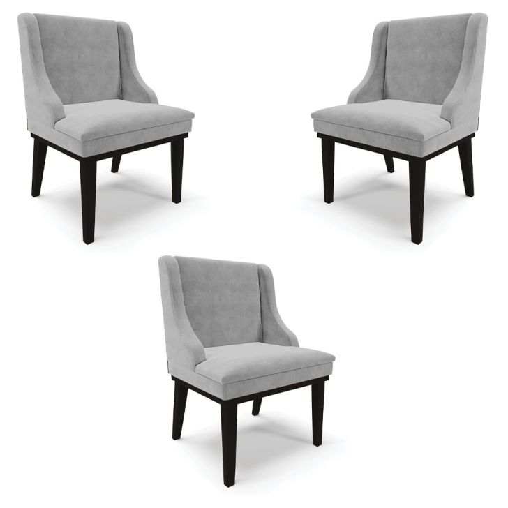 Kit 3 Cadeiras Decorativas Sala de Jantar Base Fixa de Madeira Firenze Suede Cinza/Preto G19 - Gran Belo