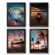 Kit 4 Quadros Praia Por Do Sol Carpe Diem 24x18cm