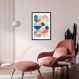 Quadro Abstrato Bauhaus Cores Quentes 60x43 Caixa Preto