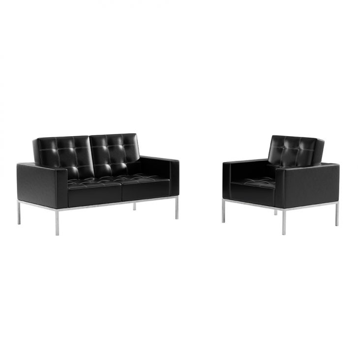 Image of Conjunto De Sofá 2 Lugares Com 1 Poltrona Isis Revestimento Sintético Preto PLA-MO895UP60ROPMOB
