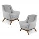 Kit 02 Poltronas Decorativas Juliet Base de Madeira C-315 Linho Cinza Claro - Domi