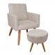 Kit Poltrona e Puff Banqueta Redonda Nina Suede Pés Palito Castanho - Pallazio