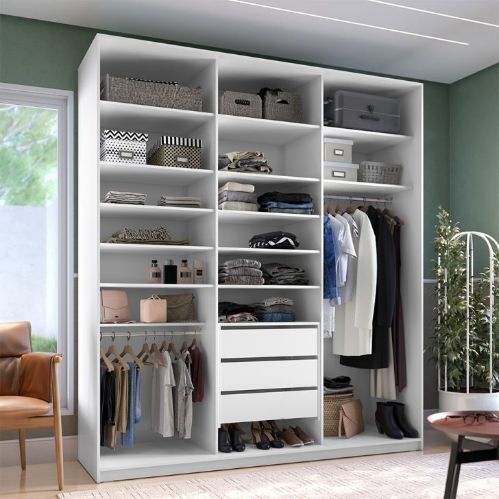 Guarda-roupa Closet 100% Mdf 3 Gavetas Branco 209 Cm