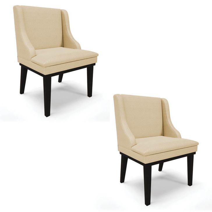 Kit 2 Cadeiras Estofadas para Sala de Jantar Base Fixa de Madeira Preto Lia Veludo Luxo Off White - Ibiza