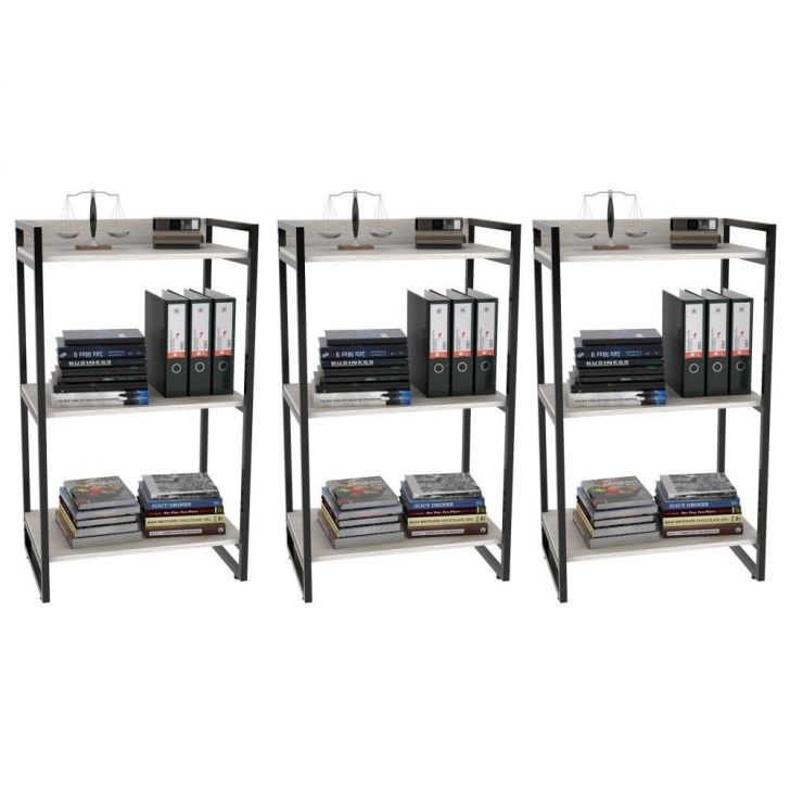 Kit 3 Estantes Livreiro Multiuso Prisma Estilo Industrial 60cm 3 Prateleiras C08 Snow - Mpozenato
