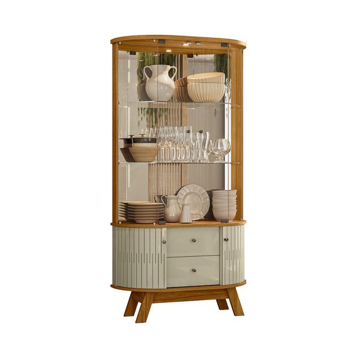 Cristaleira Moss 4 Portas 2 Gavetas Cumaru e Opala