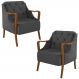 Kit 2 Poltronas Decorativas Braços em Madeira Hand Linho Chumbo G45 - Gran Belo