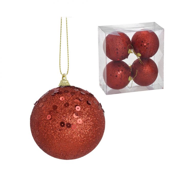 Kit com 4 Bolas Natalinas Espressione Vermelho 10 cm