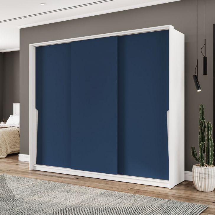 Guarda-roupa Casal Porto 3 Portas 4 Gavetas Branco E Azul