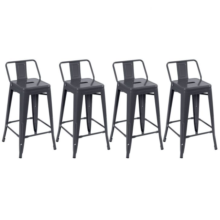 Kit 4 banquetas médias Iron Tolix com encosto 66 cm Cinza Escuro