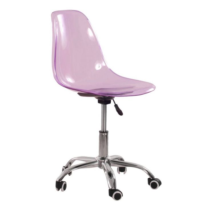 Cadeira acrílica com rodízios Eames Office escritório Roxo translúcido