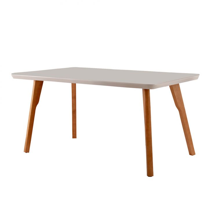 Mesa de Jantar Retangular com Tampo de Vidro Prada Off White e Imbuia 160 cm