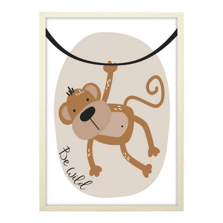 Quadro Infantil Macaco sem Vidro Colorido 20x30 cm