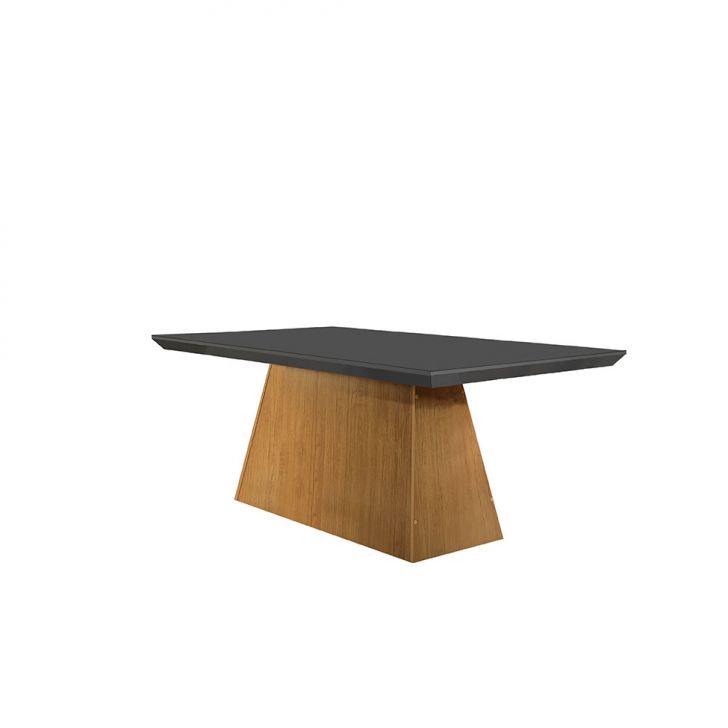 Mesa de Jantar Retangular com Tampo de Vidro Luna Imbuia e Grafite