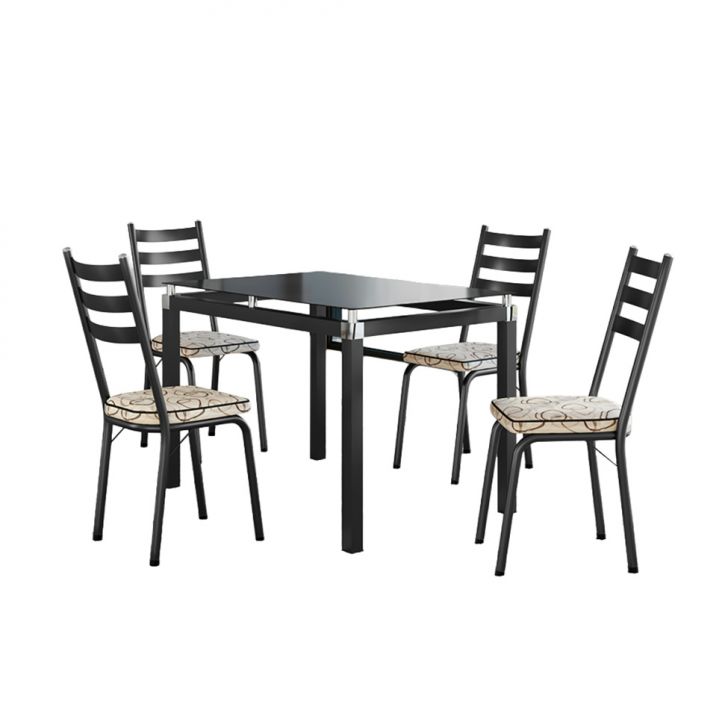 Conjunto De Mesa Retangular Com Tampo De Vidro Malva E 4 Cadeiras New Revestimento Sintético Cedro E Preto 107 Cm