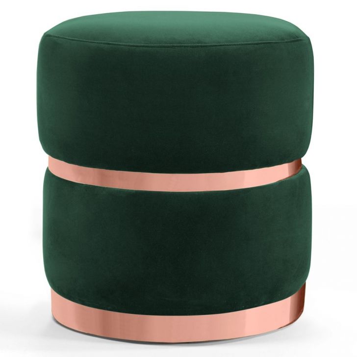 Puff Decorativo Com Cinto e Aro Rosê Round B-303 Veludo Verde Musgo - Domi