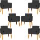 Kit 6 Poltronas Decorativas Confortáveis Para Sala Nina Suede Preto Pé Castanho - Clique E Decore