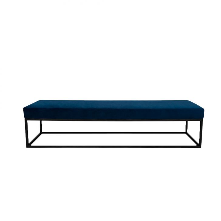 Banco | Banqueta 2 Lugares Giulia Veludo Azul e Preto 140 cm