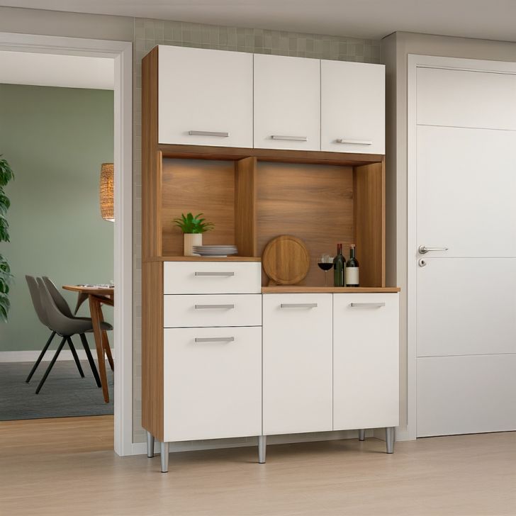 Armário de Cozinha Harmonia 6 Portas 2 Gavetas Amendola e Branco