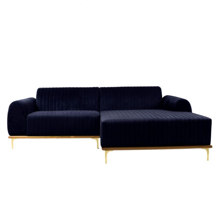 Image of Sofá 3 Lugares Molino Com Chaise Direito Veludo Azul Marinho E Dourado PLA-MO895UP60IPVMOB