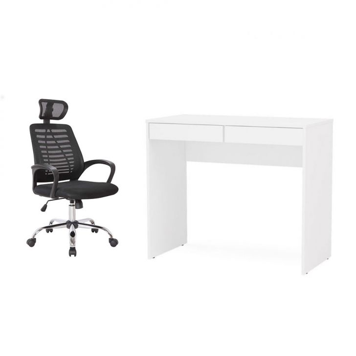 Conjunto de Mesa Mendes Branca 2 GV com Cadeira de Escritório Diretor Giratória Light Preta