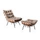 Poltrona Com Puff Costela Base Fixa Veludo Capuccino Bella Decor